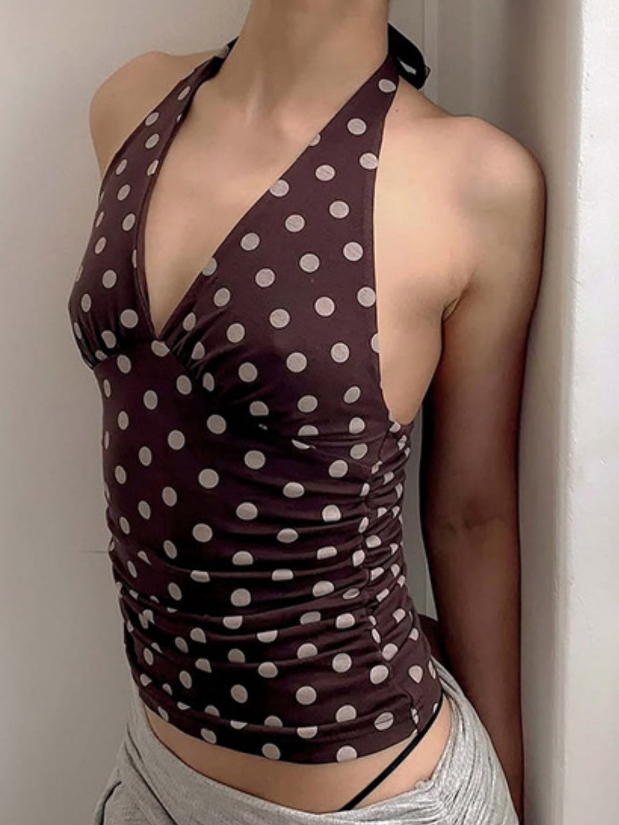 Polka Dots Halter V-neck Sweet Tank Tops&Camis