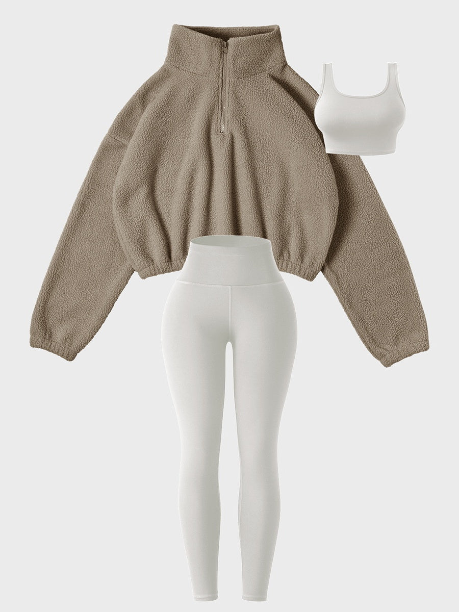 Tracksuit Plush Sweatshirt Yoga Pants Tank Tops Outdoor Leisure 3-piece Sets