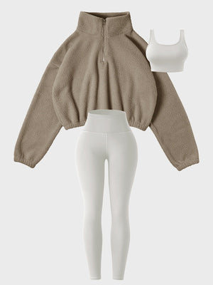 Tracksuit Plush Sweatshirt Yoga Pants Tank Tops Outdoor Leisure 3-piece Sets