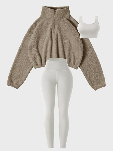 Tracksuit Plush Sweatshirt Yoga Pants Tank Tops Outdoor Leisure 3-piece Sets