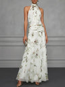 Halter Printed Temperament Waist Parties Maxi Dresses