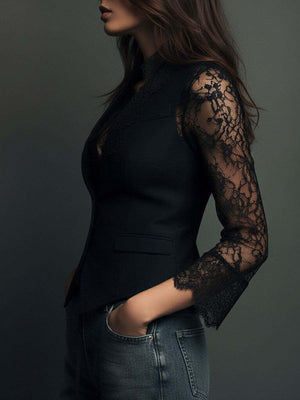 Lace Stitching V-neck Buttons Blouse