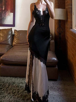 Lace Splicing Color-blocked Reunion Maxi Dresses