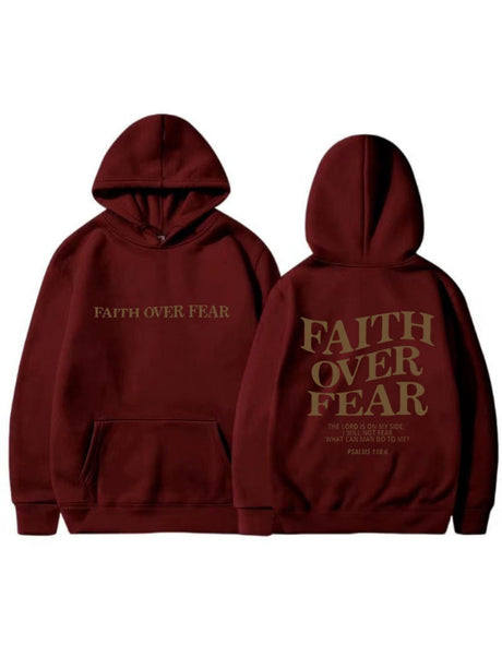 Long Sleeve Leisure Faith Over Fear Print Hoodies
