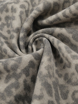 Retro Leopard Print Work Clothes Color-blocked Embroidery 7 Points Jeans