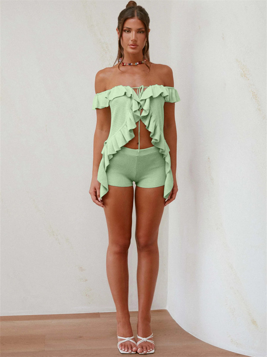 Liber Summer Women's Ruffle Solid Color 2-piece Sets