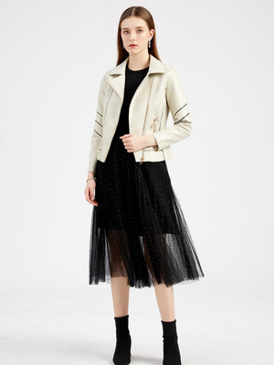 PU Leather Contrasting Colors Short Jacket
