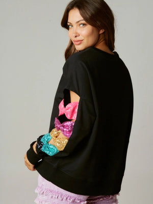 Women's Christmas Bow Sequined All-Match Long-Sleeved Sweatshirt