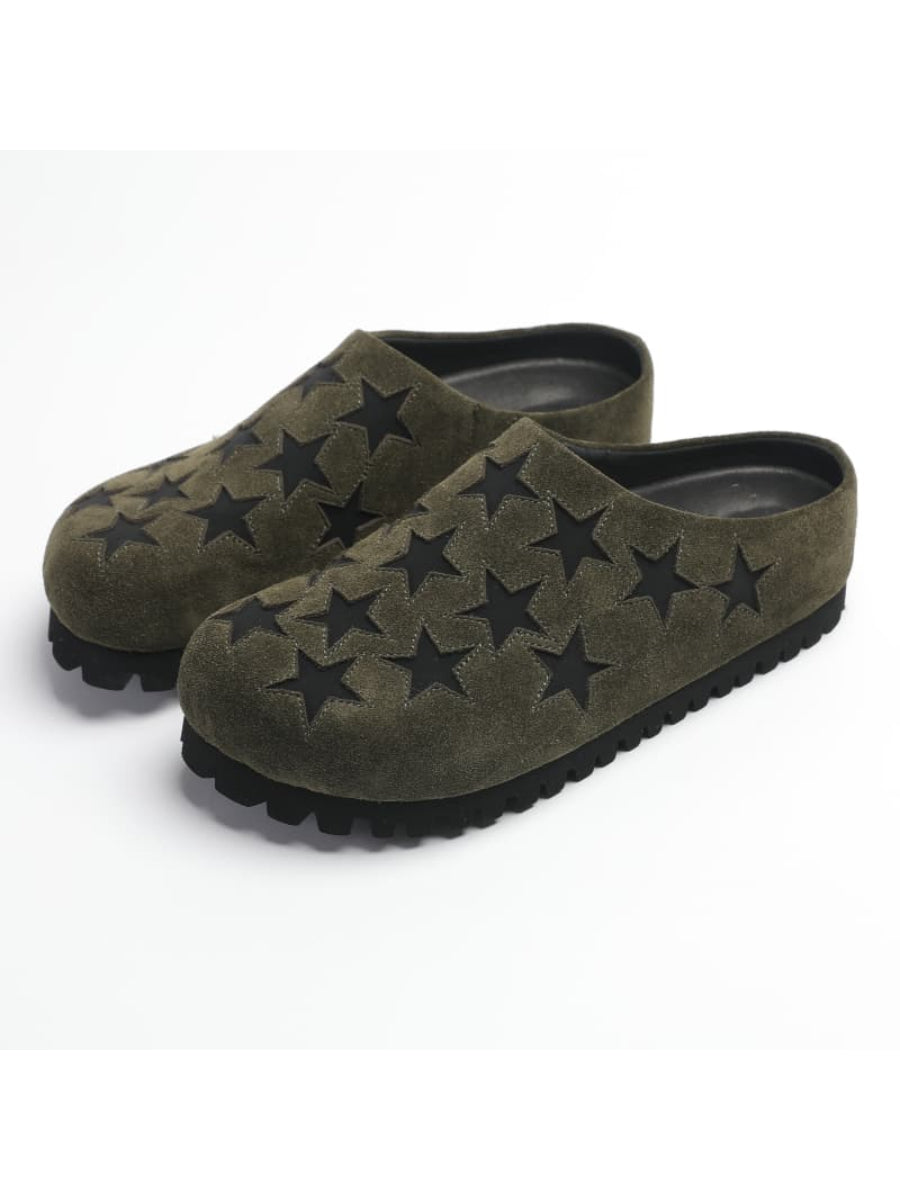 "Nomadic" Series Star-patterned Mule Shoes, Fashionable Genuine Leather Birkenstocks Platform Slippers For Men And Women