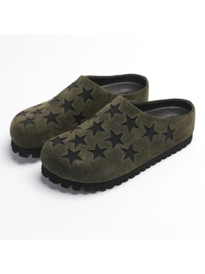 "Nomadic" Series Star-patterned Mule Shoes, Fashionable Genuine Leather Birkenstocks Platform Slippers For Men And Women
