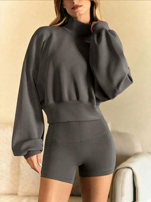 Women's Autumn/Winter Solid Color High Neck Loose Long Sleeve Sweatshirt
