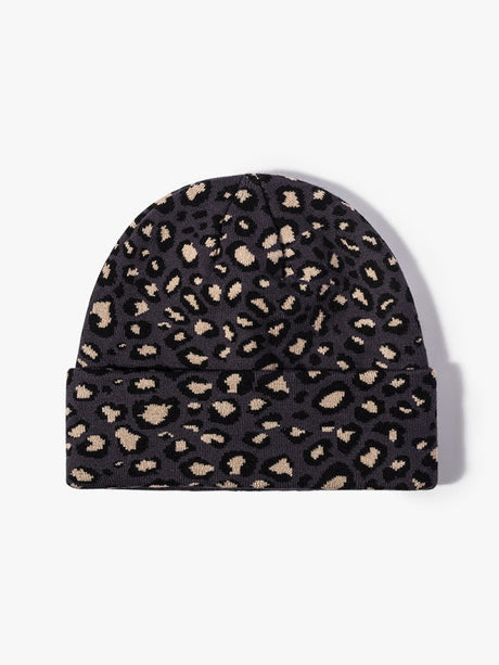 Leopard Jacquard Beanie, Thick Knit Winter Hat with Ear Coverage, Warm Fleece-Lined, One Size