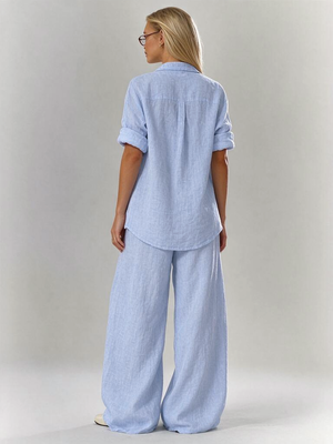 Solid Color Shirt And Trousers Set, Long-sleeved Shirt And Loose Trousers, Two-piece Set