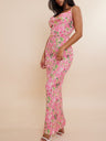 Floral Print Pleats On Suspenders Maxi Dresses