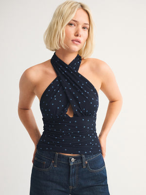 Polka Dots Neckband Cross Straps Backless Tank Tops