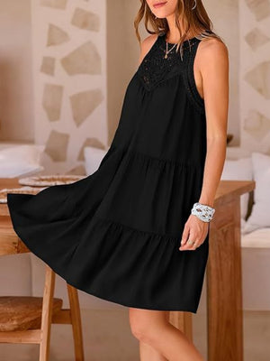 Loose-fit Trim Hollow Lace Halter Mini&Short Dresses