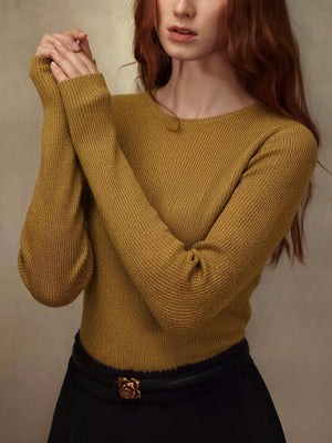 One-piece Seamless Crew Neck Pullover Sweater