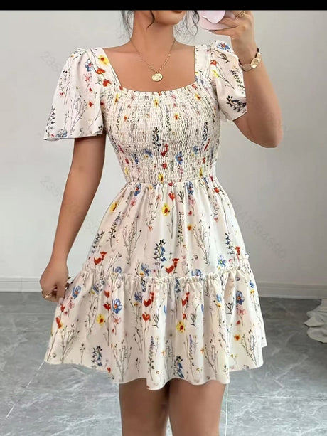 Hit Puff Sleeve Short Dress