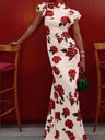 Improved Cheongsam Buttons Printed Formal Dress Maxi Dresses