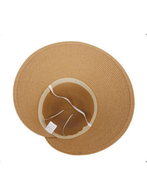 Beach Vacation Sunshade Straw Hat With Wide Brim, Bow And Ribbon