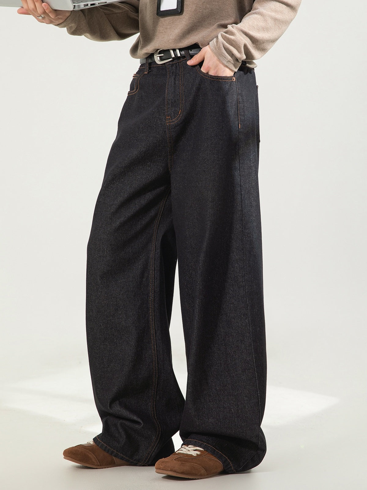 Retro Color-blocked Loose-fit Straight-fit Jeans