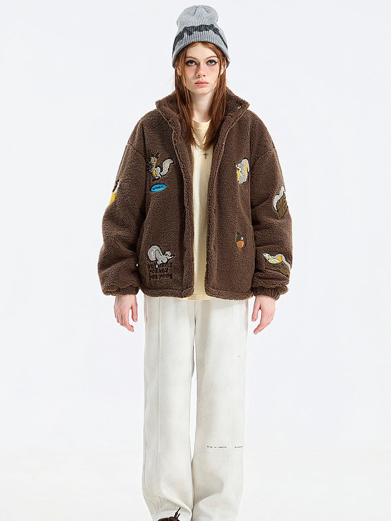 Veste coupe-vent à col montant et imprimé écureuil