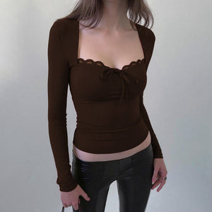 Lace Trim Square Neck Slimming Top