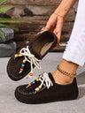 Lace-up Beaded Casual Suede Retro Round Toe Flat Shoes