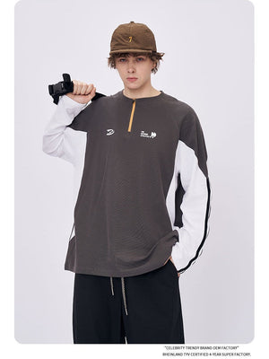 Liber Spring Neutral wear Zipper, Contrasting colors Letter T-shirts