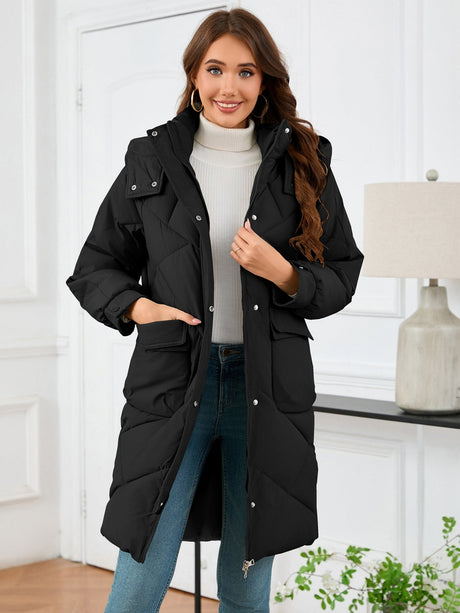 Mid-length Coat Stand-up Collar Hooded Long-sleeved Shirt Warm And Slim Winter Coats