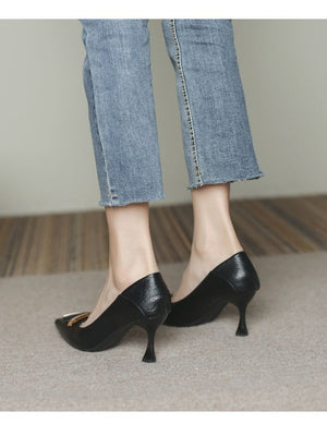 Liber Spring and Autumn Square Buckle Women's High Heels