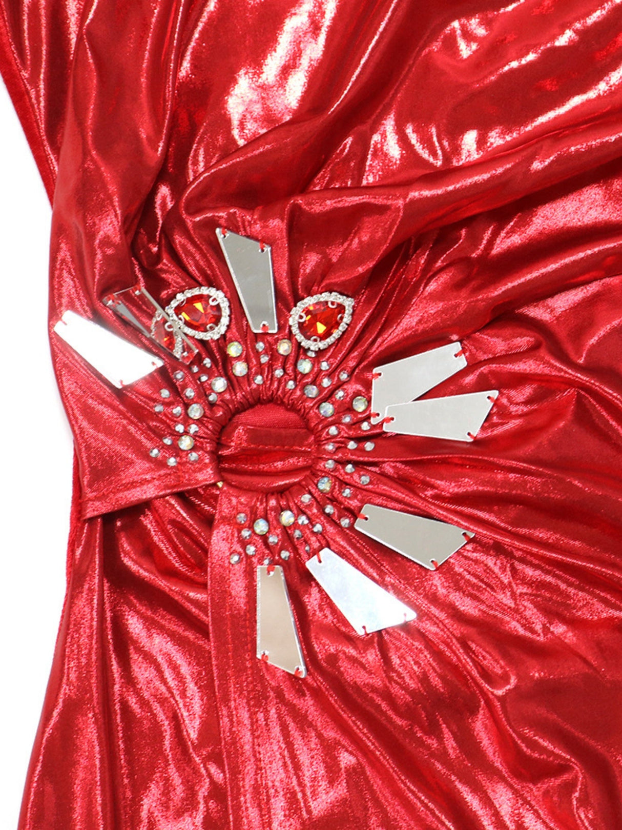 Robe de soirée brillante en velours sans manches à fente haute ornée de strass