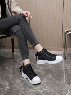 Heart Zipper Denim High-Top Casual Sneakers