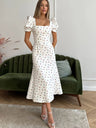 Floral Print Square Neckline And Puff Sleeves Maxi Dresses
