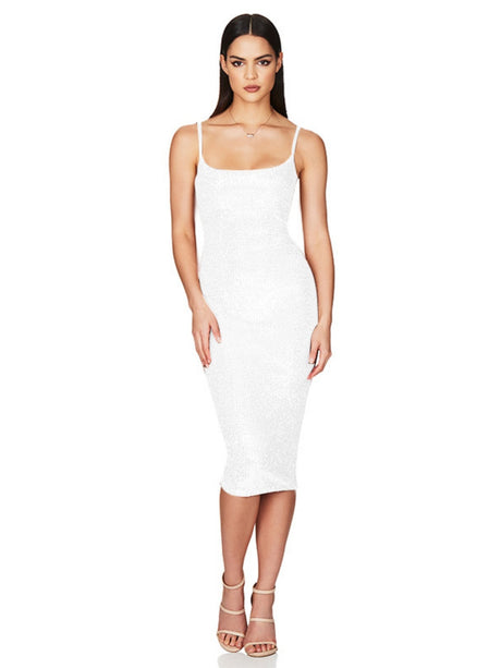 Sequined Backless Halter Dress