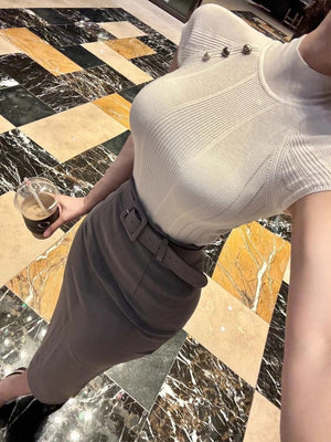 Stylish And Slimming High-waisted Belted Pencil Skirt