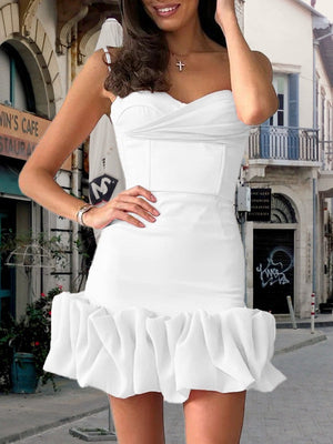 Pleated Skirt With Spaghetti Straps Slim Fit Mini&Short Dresses