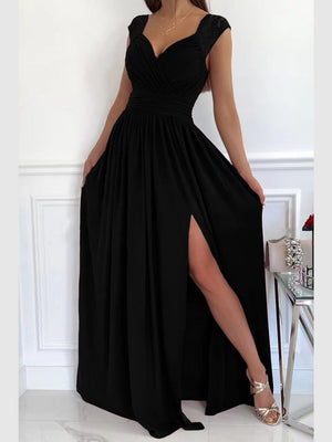 Sleeveless Lace Backless Long Dress With Slit Hem