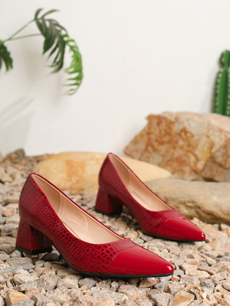 Pointed-toe Embossed Patchwork High Heels