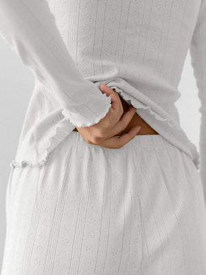 Ensemble de nuit deux pièces à manches longues en maille jacquard ajourée à motif cœur