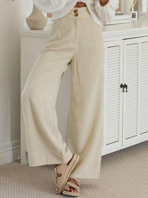 Basic Corduroy Double Buttons Stretch Leisure Straight-leg Trousers