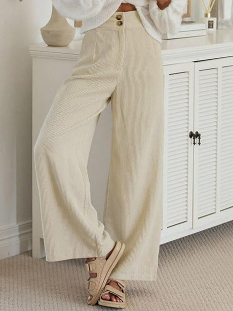 Basic Corduroy Double Buttons Stretch Leisure Straight-leg Trousers