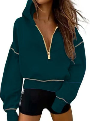 Lapel Splicing Hood Long Sleeve Half Zipper Hoodies