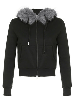Fleece-lined For Warmth Double-ended Zipper Plush Patchwork Hoodies Jackets