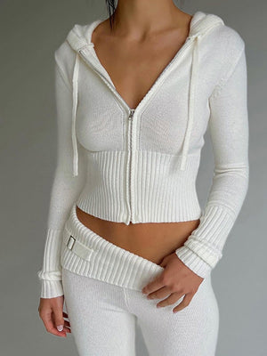 Liber Autumn women's zipper knitted cardigan low waist trousers two-piece set