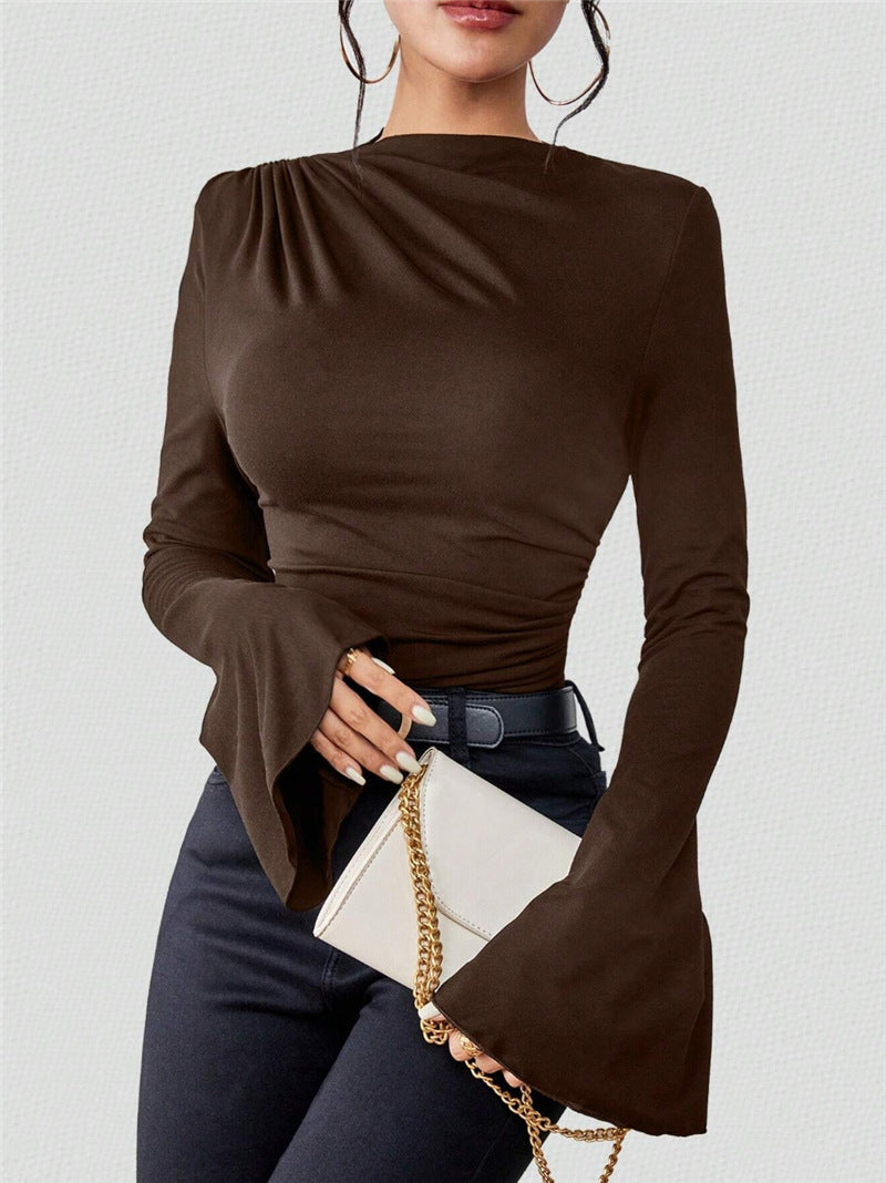 Design-forward Flared Sleeve Stand Collar Slim Fit T-shirt