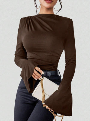 Design-forward Flared Sleeve Stand Collar Slim Fit T-shirt
