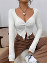 Knot V-neck Long-sleeved T-shirt