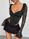 Lace Trim Fish Bones Long-sleeved T-shirt