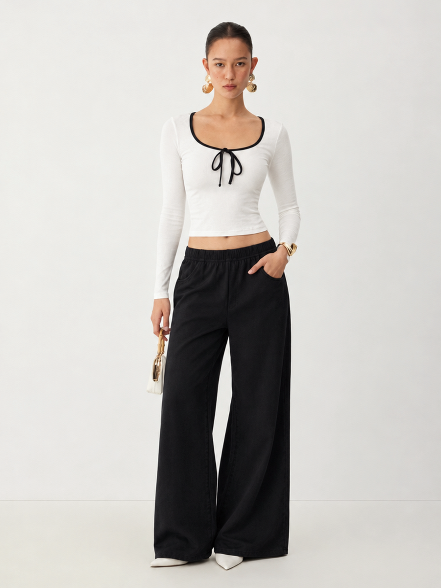 Sweet Tie-up Bow Patchwork T-shirt Pants Sports Leisure Set 2-piece Sets